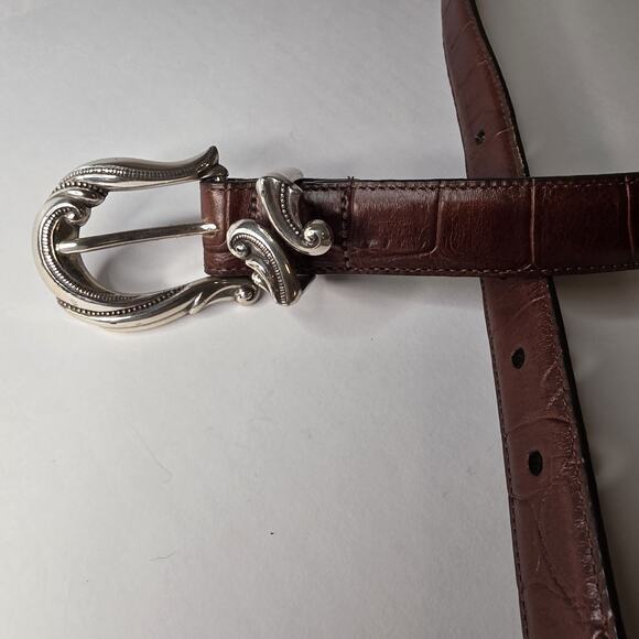 VTG Brighton Y2K Brown Croc Embossed Leather Belt 2X Ornate Scroll Buckle Silver main image 8